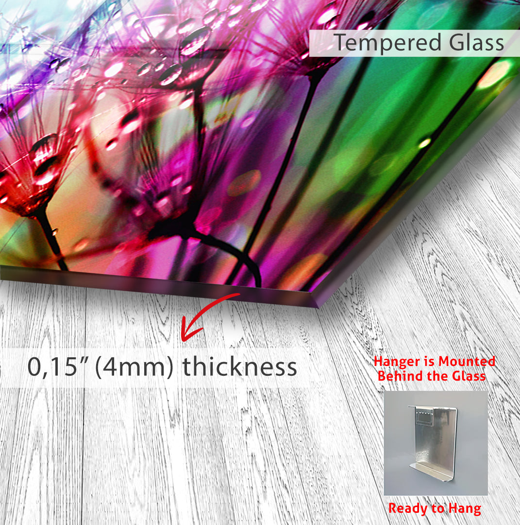 Colorful Flower Glass Wall Art – Vibrant Tempered Glass Modern Decor