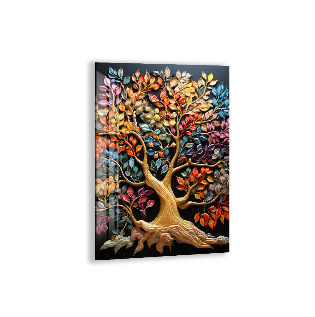 Colorful Tree of Life Glass Wall Art – Tempered Glass Modern Wall Decor