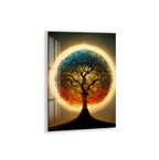 Rainbow Tree of Life Glass Wall Art – Round Colorful Tempered Glass Decor