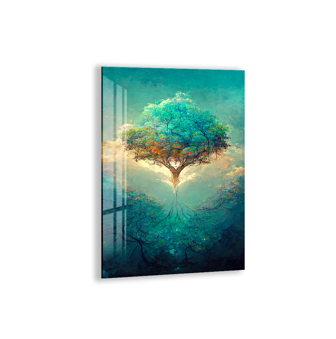 Blue Tree of Life Glass Wall Art – Modern Tempered Glass Home Decor
