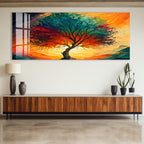 Sunset Tree of Life Glass Wall Art – Vibrant Tempered Glass Modern Decor