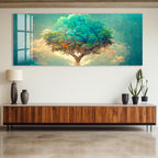 Blue Tree of Life Glass Wall Art – Modern Tempered Glass Home Decor