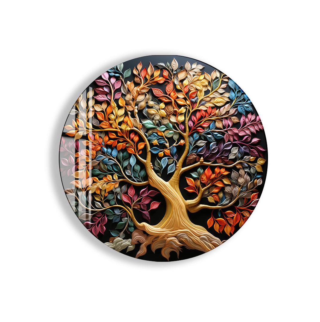 Colorful Tree of Life Glass Wall Art – Tempered Glass Modern Wall Decor