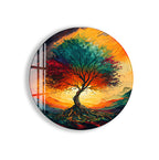 Sunset Tree of Life Glass Wall Art – Vibrant Tempered Glass Modern Decor