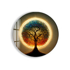 Rainbow Tree of Life Glass Wall Art – Round Colorful Tempered Glass Decor