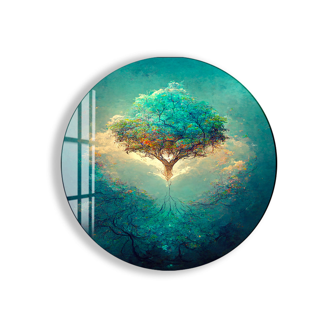 Blue Tree of Life Glass Wall Art – Modern Tempered Glass Home Decor