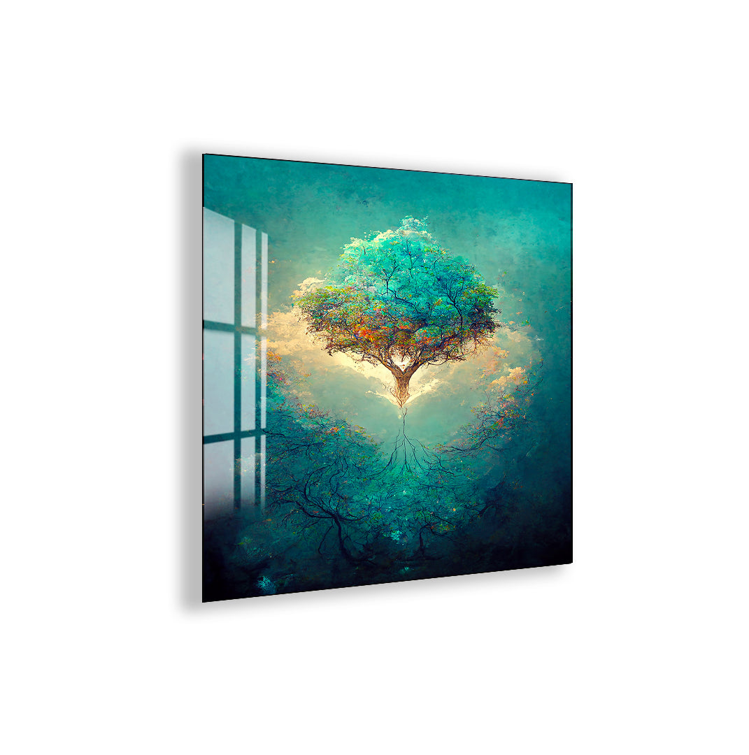 Blue Tree of Life Glass Wall Art – Modern Tempered Glass Home Decor