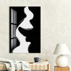 Erotic Abstract Glass Wall Art – Sensual Black and White Silhouette for Modern Interiors