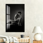 Erotic Couple Glass Wall Art – Sensual Black and White Nude Decor for Modern Interiors