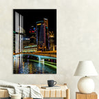 Singapore Skyline Glass Wall Art – Modern Cityscape Poster with Night Lights