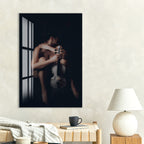 Erotic Nude Glass Wall Art – Sensual Woman with Violin Artistic Decor