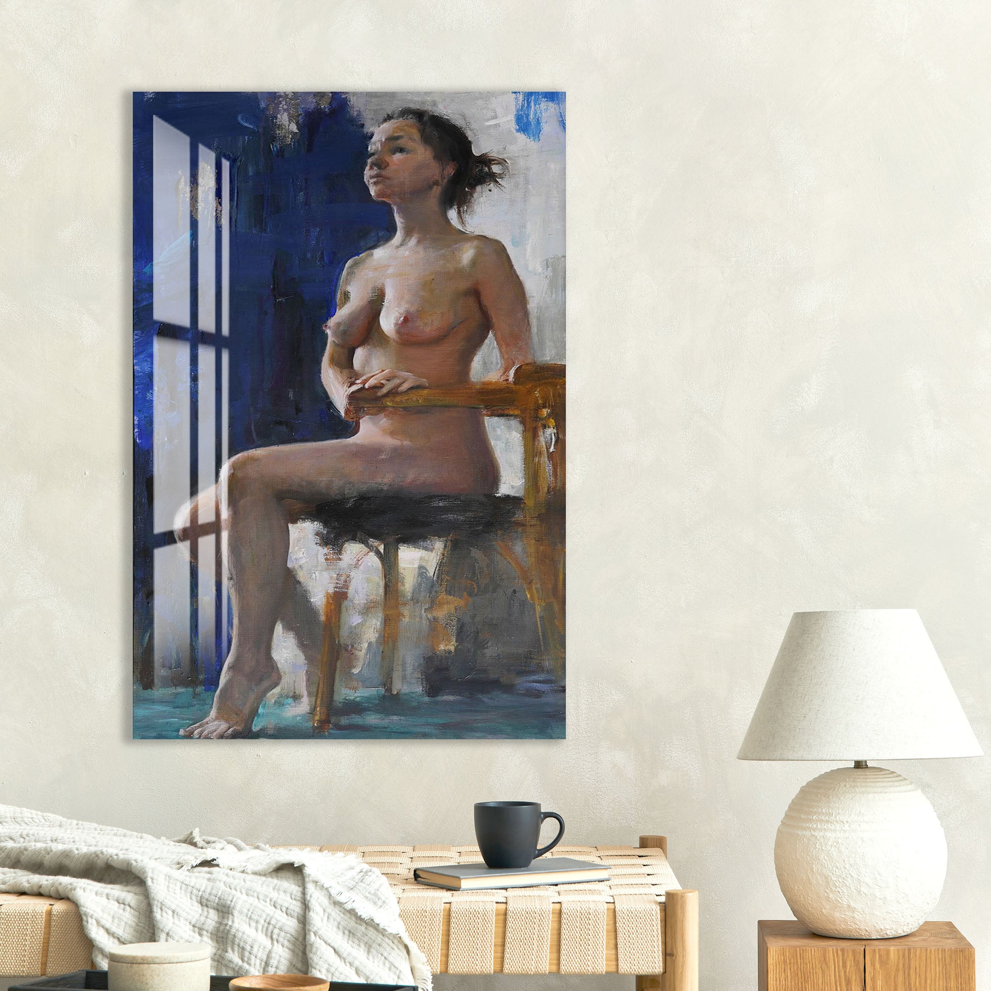 Abstract Nude Glass Wall Art – Modern Artistic Female Figure Painting
