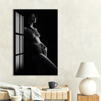 Erotic Female Nude Glass Wall Art – Sensual Black and White Elegance