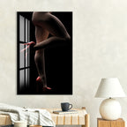 Erotic Legs Glass Wall Art – Sensual High Heels Nude Silhouette Decor