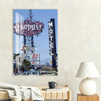 Las Vegas Vintage Signs Glass Wall Art – Retro Cityscape Poster for Modern Interiors