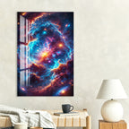 Colorful Cosmic Nebula Glass Wall Art – Vibrant Space Decor for Modern Interiors