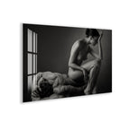 Erotic Couple Glass Wall Art – Sensual Black and White Nude Decor for Modern Interiors