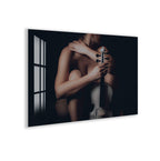Erotic Nude Glass Wall Art – Sensual Woman with Violin Artistic Decor