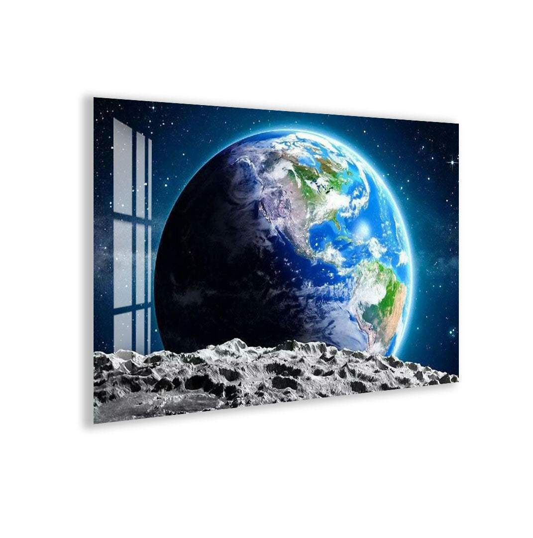 Earth from Moon Glass Wall Art – Stunning Space View Poster for Modern Interiors