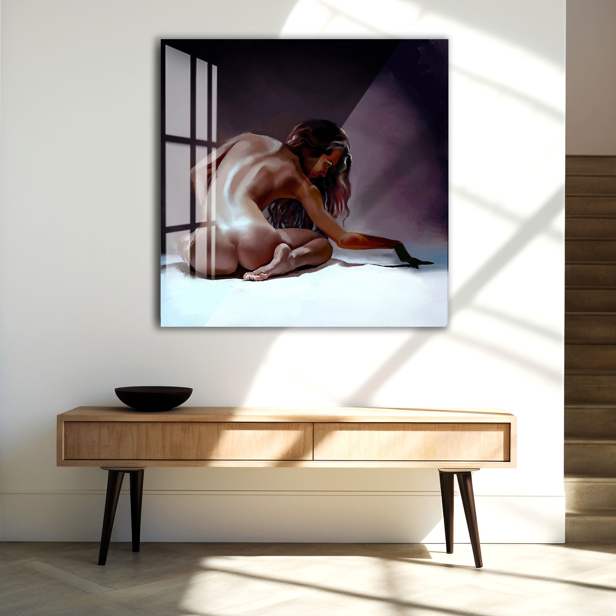 Erotic Nude Woman Glass Wall Art – Sensual Female Back for Bedroom & Modern Home Decor