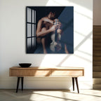 Erotic Nude Glass Wall Art – Sensual Woman with Violin Artistic Decor