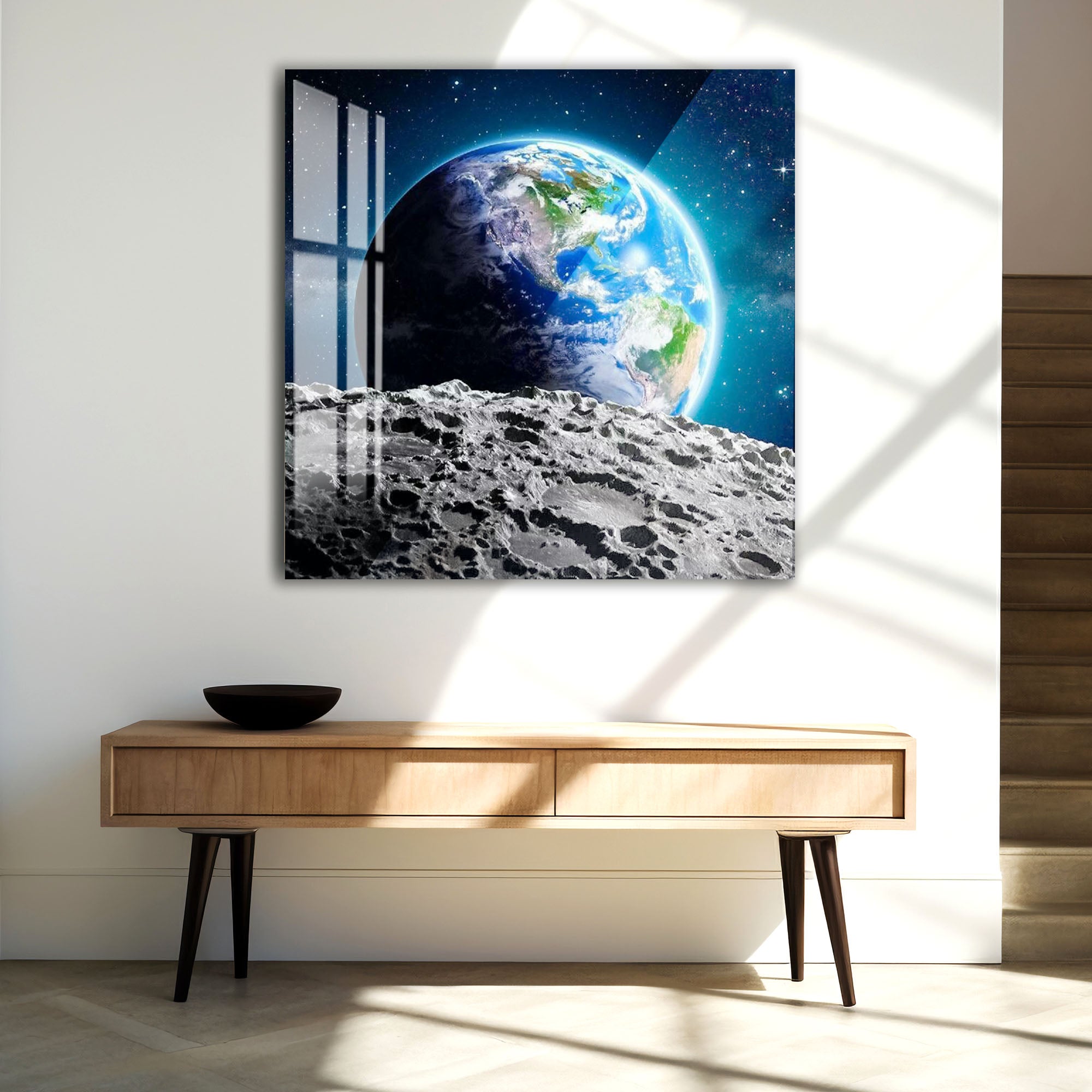 Earth from Moon Glass Wall Art – Stunning Space View Poster for Modern Interiors
