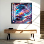 Colorful Cosmic Nebula Glass Wall Art – Vibrant Space Decor for Modern Interiors