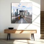 Brooklyn Bridge Glass Wall Art – Iconic New York Cityscape Poster for Modern Interiors