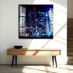 Moscow City Skyline Glass Wall Art – Futuristic Night Skyscraper Poster