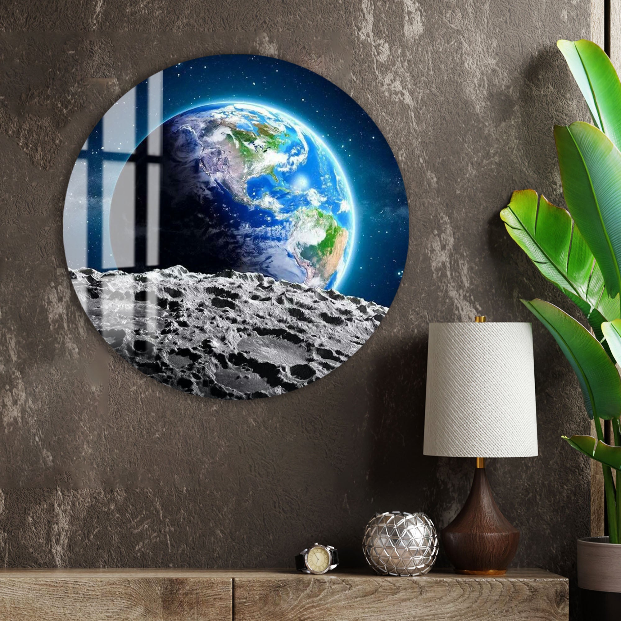 Earth from Moon Glass Wall Art – Stunning Space View Poster for Modern Interiors