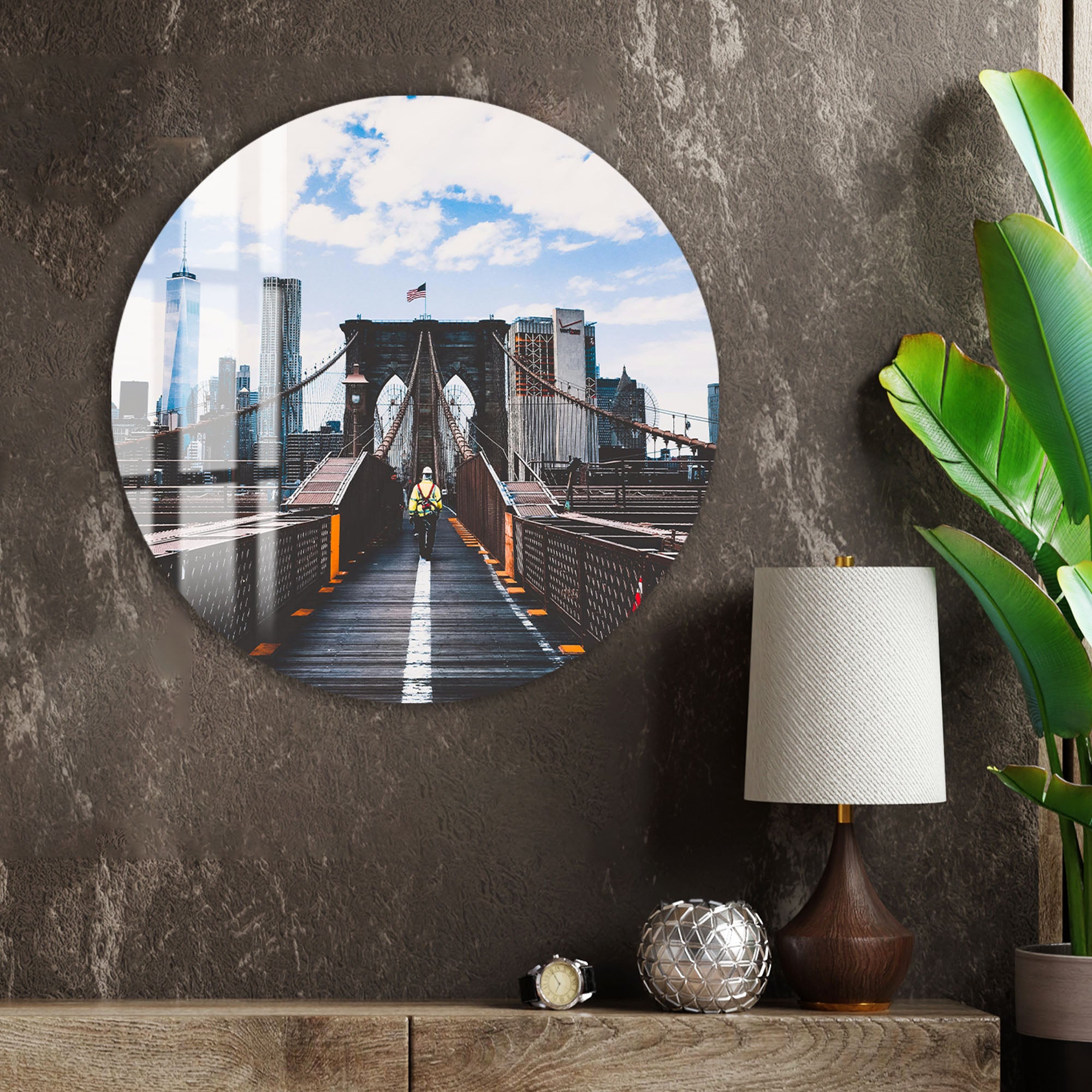 Brooklyn Bridge Glass Wall Art – Iconic New York Cityscape Poster for Modern Interiors