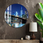 Brooklyn Bridge Night Glass Wall Art – Illuminated New York City Skyline Poster