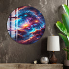 Colorful Cosmic Nebula Glass Wall Art – Vibrant Space Decor for Modern Interiors