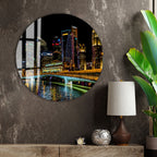 Singapore Skyline Glass Wall Art – Modern Cityscape Poster with Night Lights