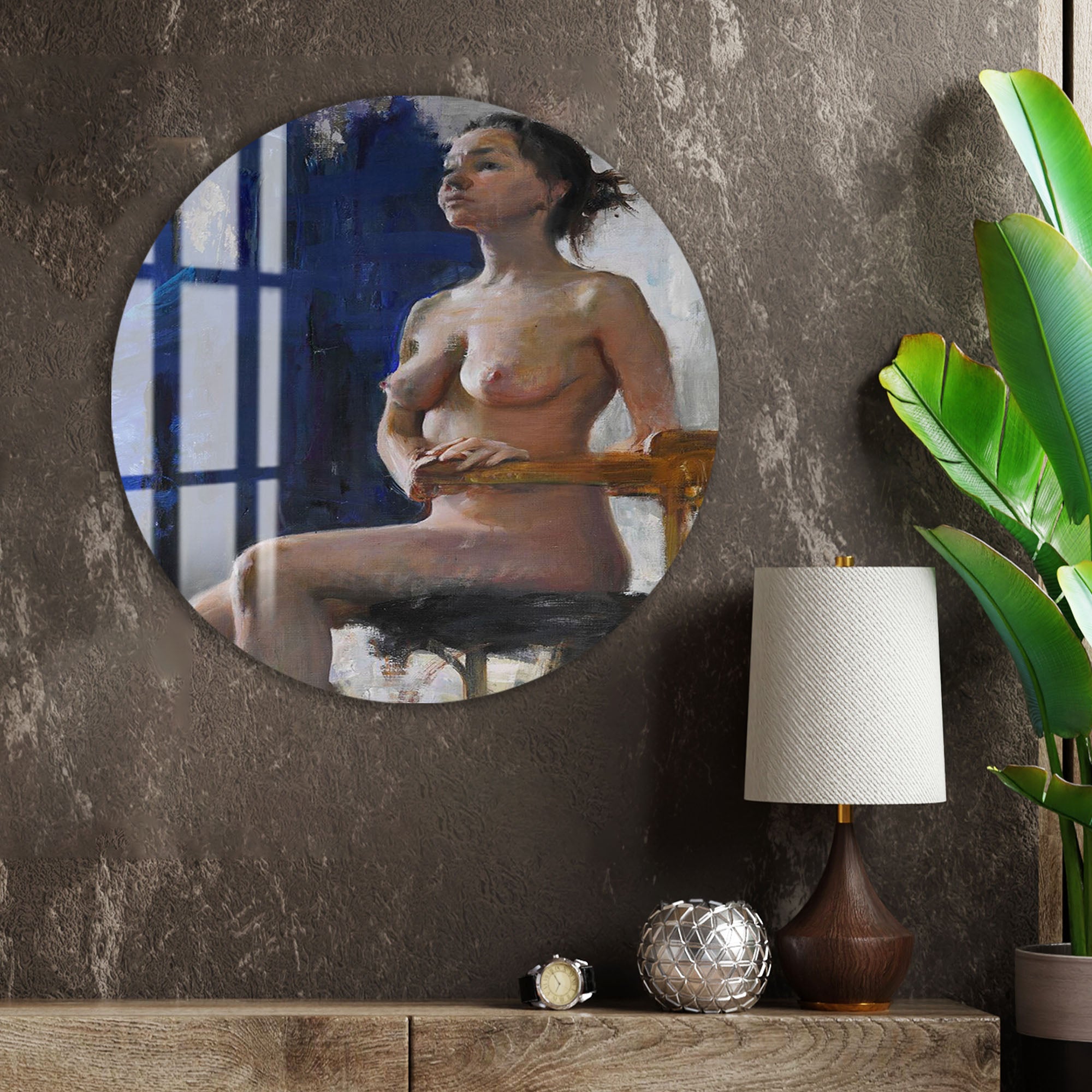 Abstract Nude Glass Wall Art – Modern Artistic Female Figure Painting