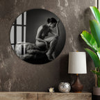 Erotic Couple Glass Wall Art – Sensual Black and White Nude Decor for Modern Interiors