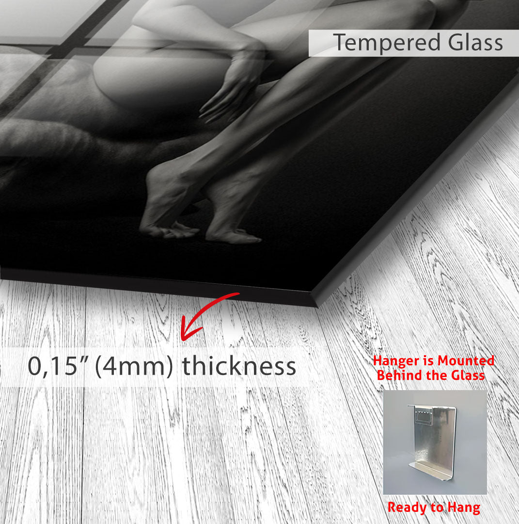 Erotic Couple Glass Wall Art – Sensual Black and White Nude Decor for Modern Interiors