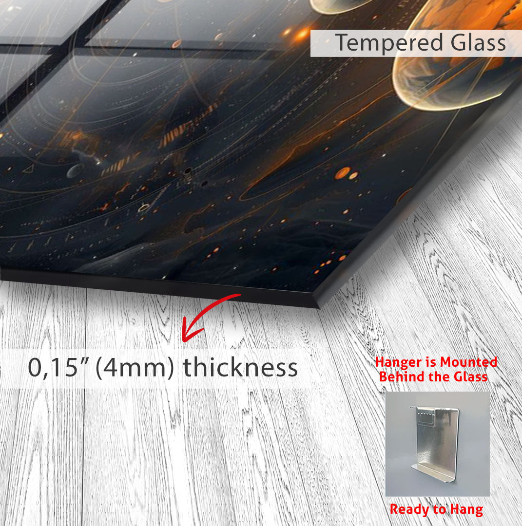 Solar System Glass Wall Art – Cosmic Planetary Orbit Design for Modern Interiors