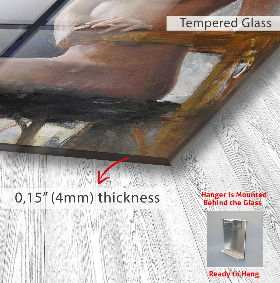 Abstract Nude Glass Wall Art – Modern Artistic Female Figure Painting
