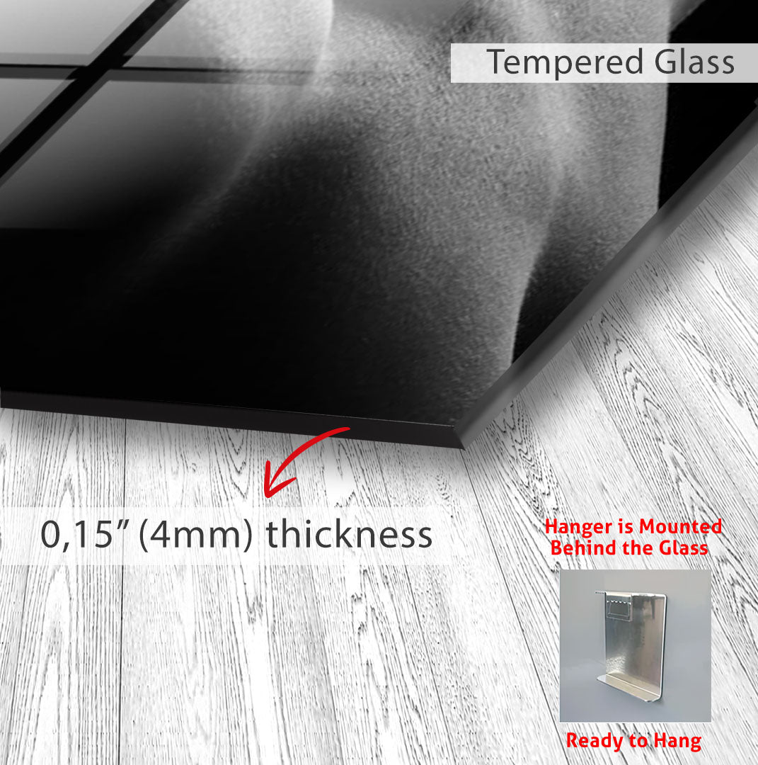 Erotic Male Nude Glass Wall Art – Sensual Black and White Body Decor