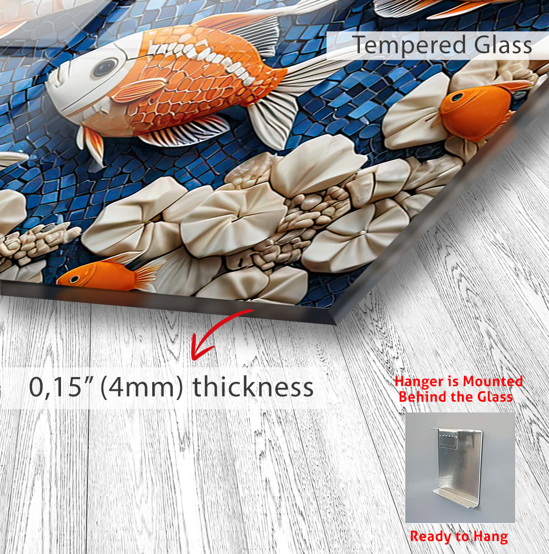 Colorful Koi Fish Glass Wall Art – Vibrant Aquatic Design for Modern Interiors
