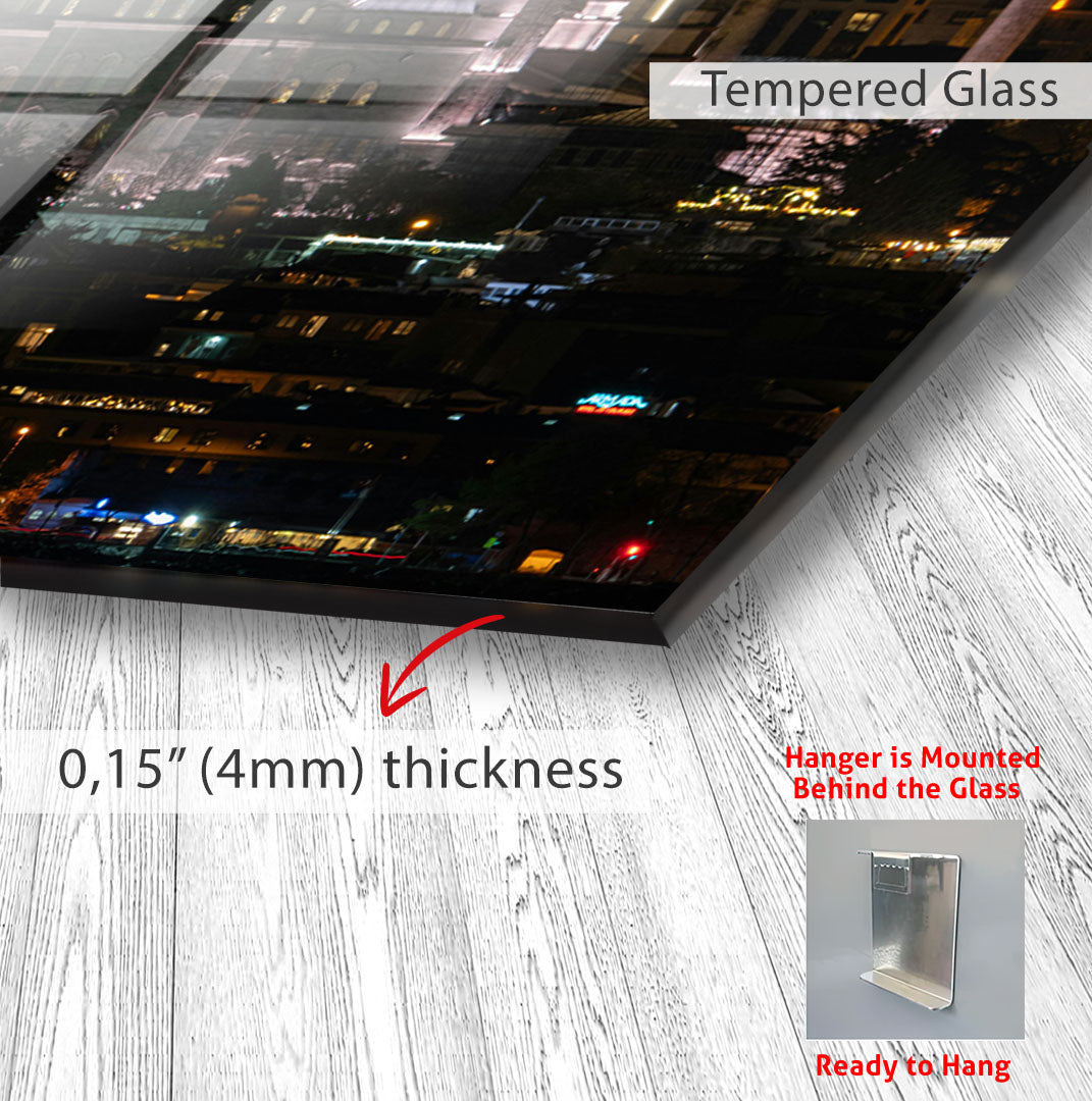 Istanbul Mosque Night View Glass Wall Art – Elegant Cityscape Poster for Modern Interiors