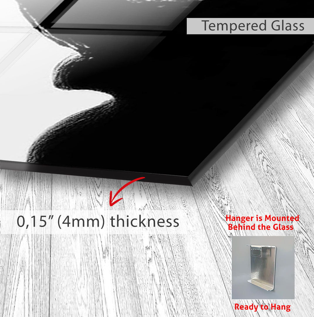 Erotic Abstract Glass Wall Art – Sensual Black and White Silhouette for Modern Interiors