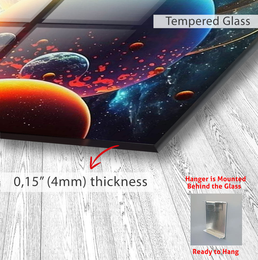 Colorful Planets Glass Wall Art – Epic Space Universe Poster for Modern Interiors