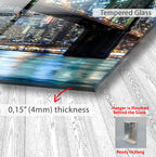 Brooklyn Bridge Night Glass Wall Art – Illuminated New York City Skyline Poster