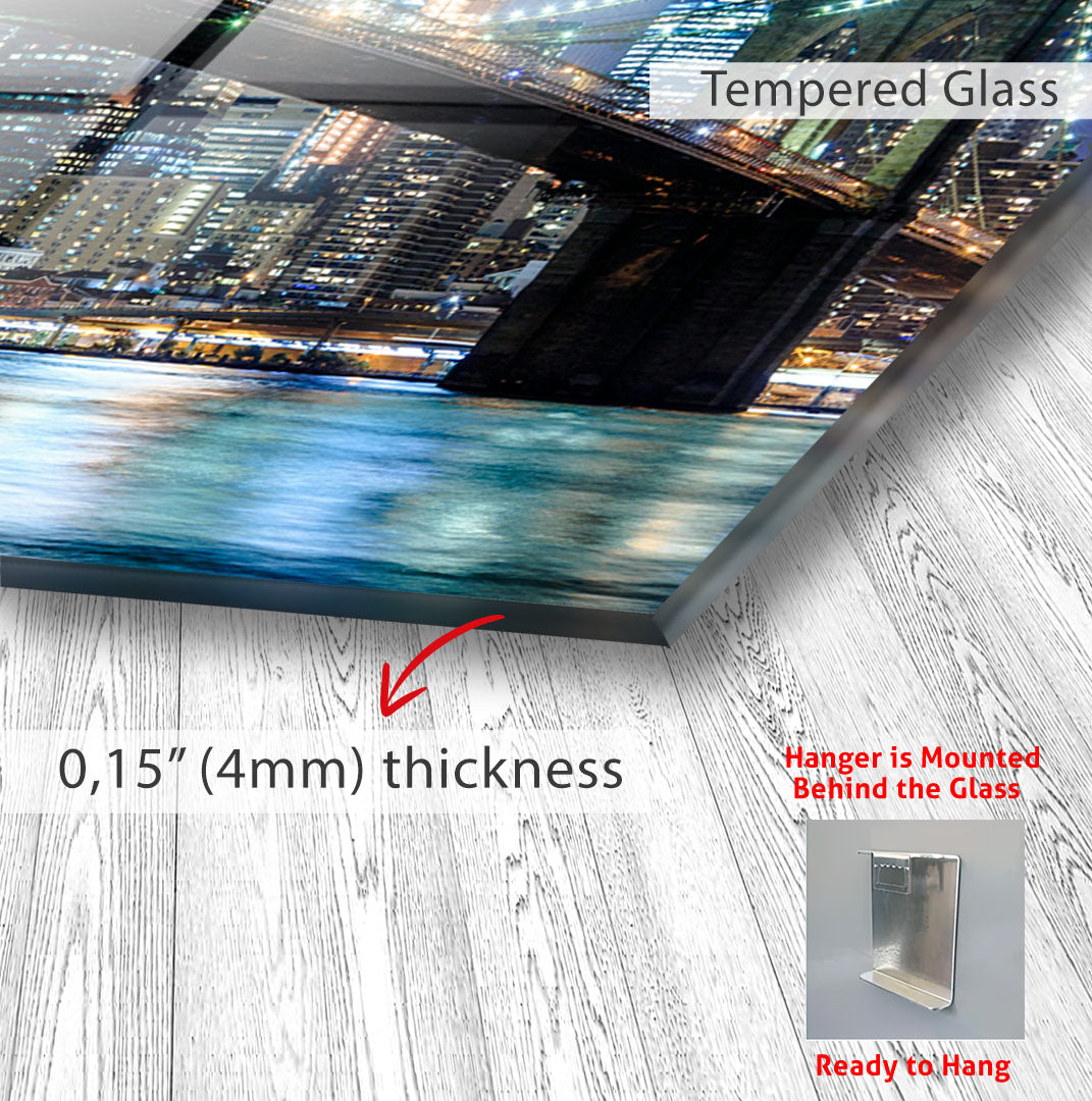 Brooklyn Bridge Night Glass Wall Art – Illuminated New York City Skyline Poster