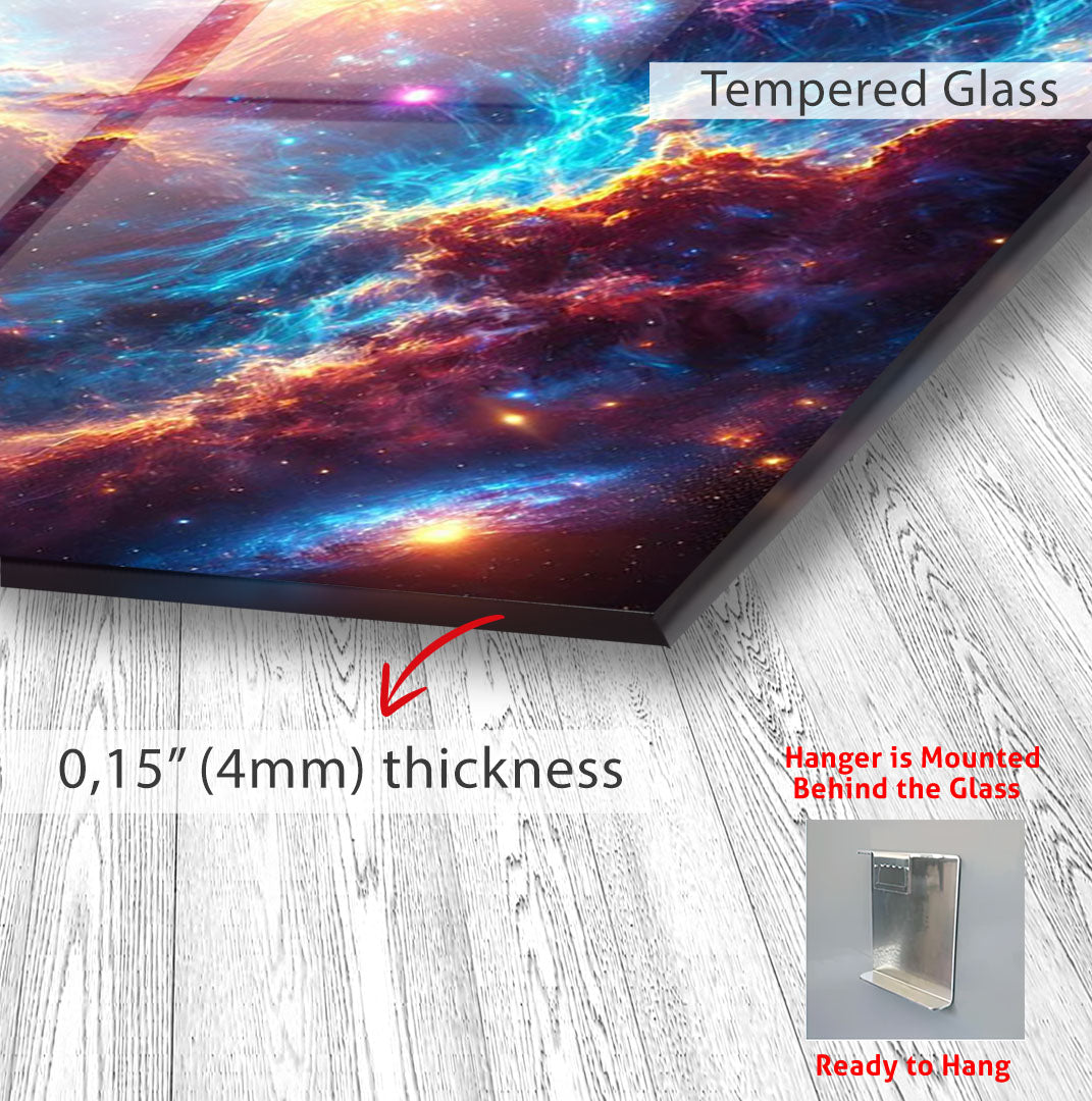 Colorful Cosmic Nebula Glass Wall Art – Vibrant Space Decor for Modern Interiors