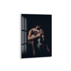Erotic Nude Glass Wall Art – Sensual Woman with Violin Artistic Decor