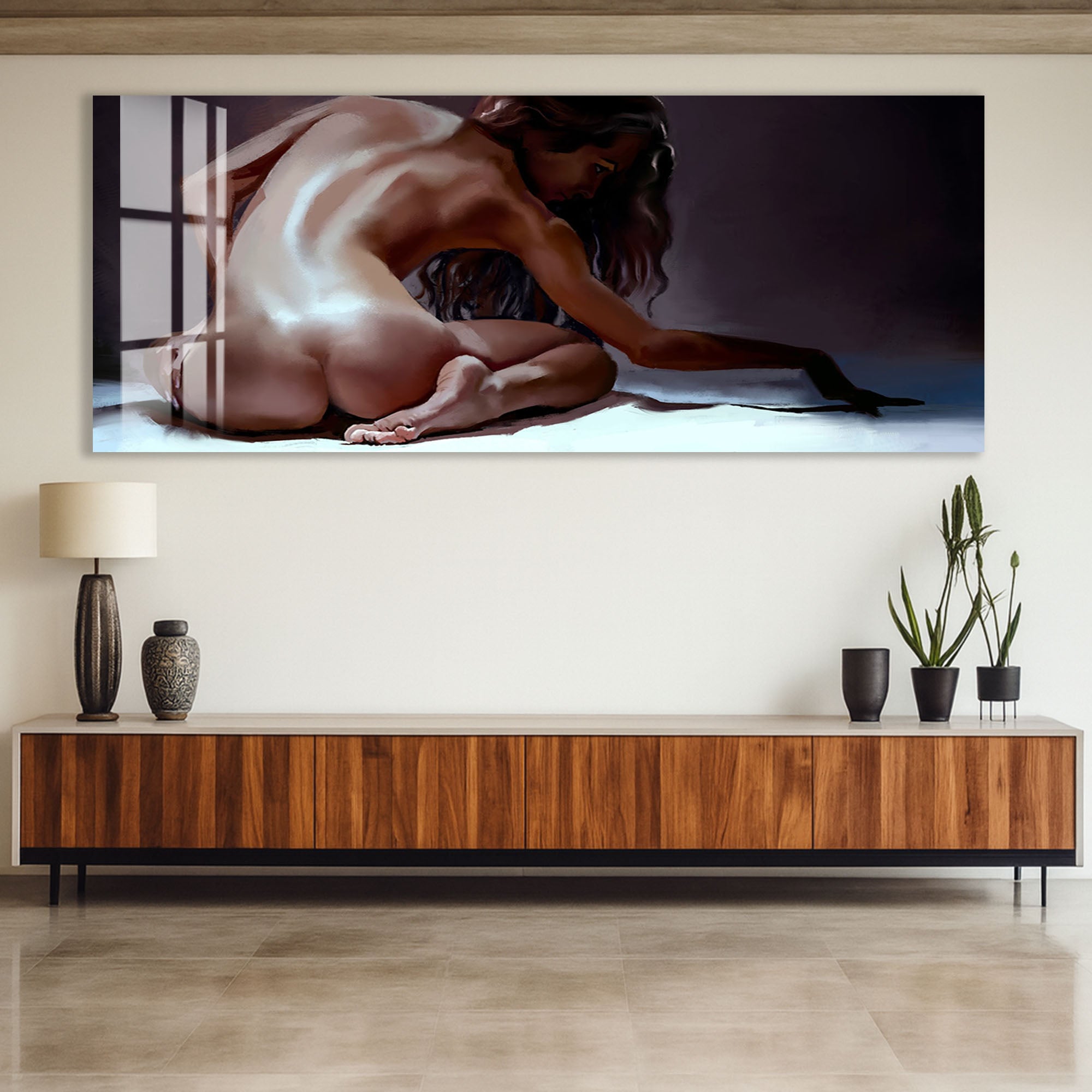 Erotic Nude Woman Glass Wall Art – Sensual Female Back for Bedroom & Modern Home Decor