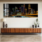 Singapore Skyline Glass Wall Art – Modern Cityscape Poster with Night Lights